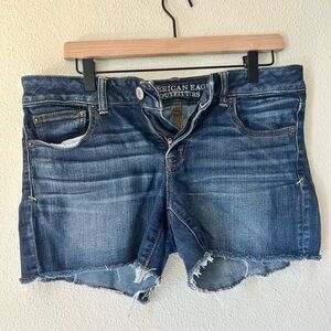 American Eagle Outfitters Distressed Dark Blue Denim Cutoff Shorts